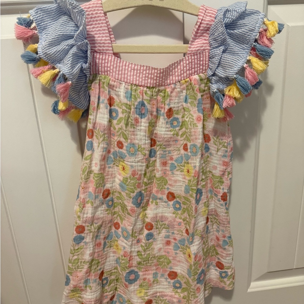 Girls Floral Tassel Sundress in Pink & Blue